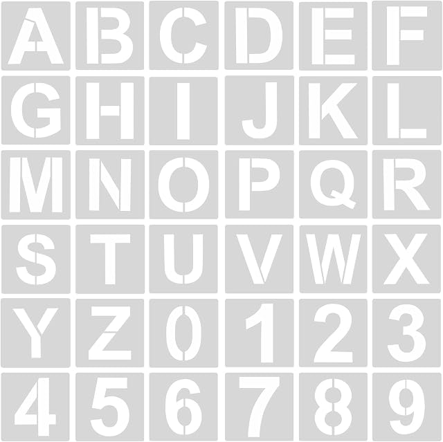 AIEX 36pcs Letter Stencils, 4inch Reusable Plastic Letter Number Template Alphabet Stencil Craft Stencils for Painting DIY Art Projects Decoration