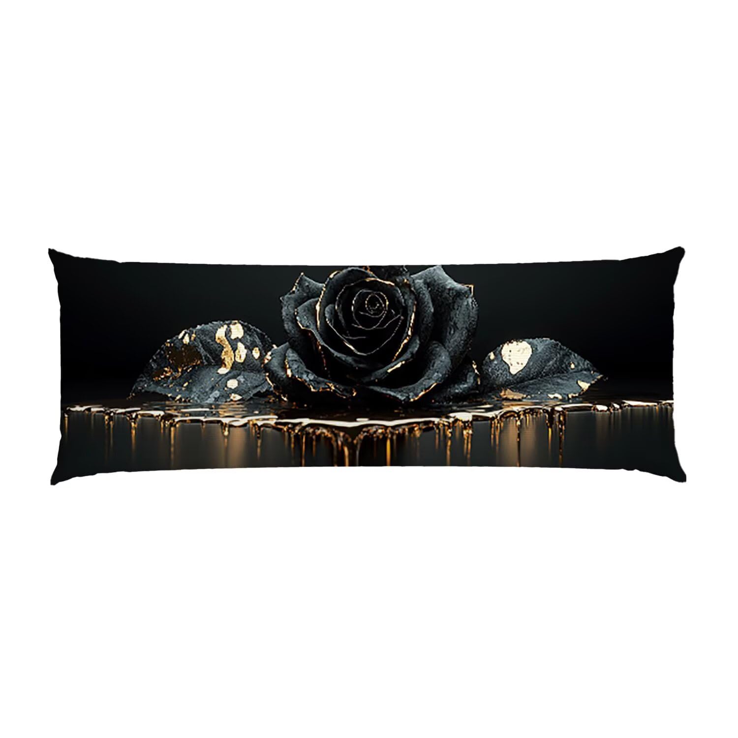 Poduszka do ciała, czarna róża, długa poszewka na poduszkę, 180 x 60 cm, dekoracyjna, aksamitna, długa poszewka na poduszkę, z zamkiem błyskawicznym, na całe ciało, prezent z254