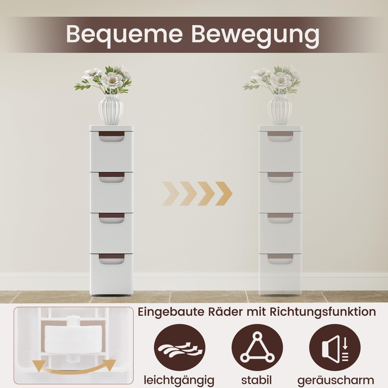 GIANTEX Nischenschrank Nischenregal 19 cm breit, Nischenwagen auf Rollen, Schmaler Rollschrank Rollwagen mit 4 Schubladen, Badschrank Badrollwagen kleiner Schubladenschrank Toilettenschrank für Bad