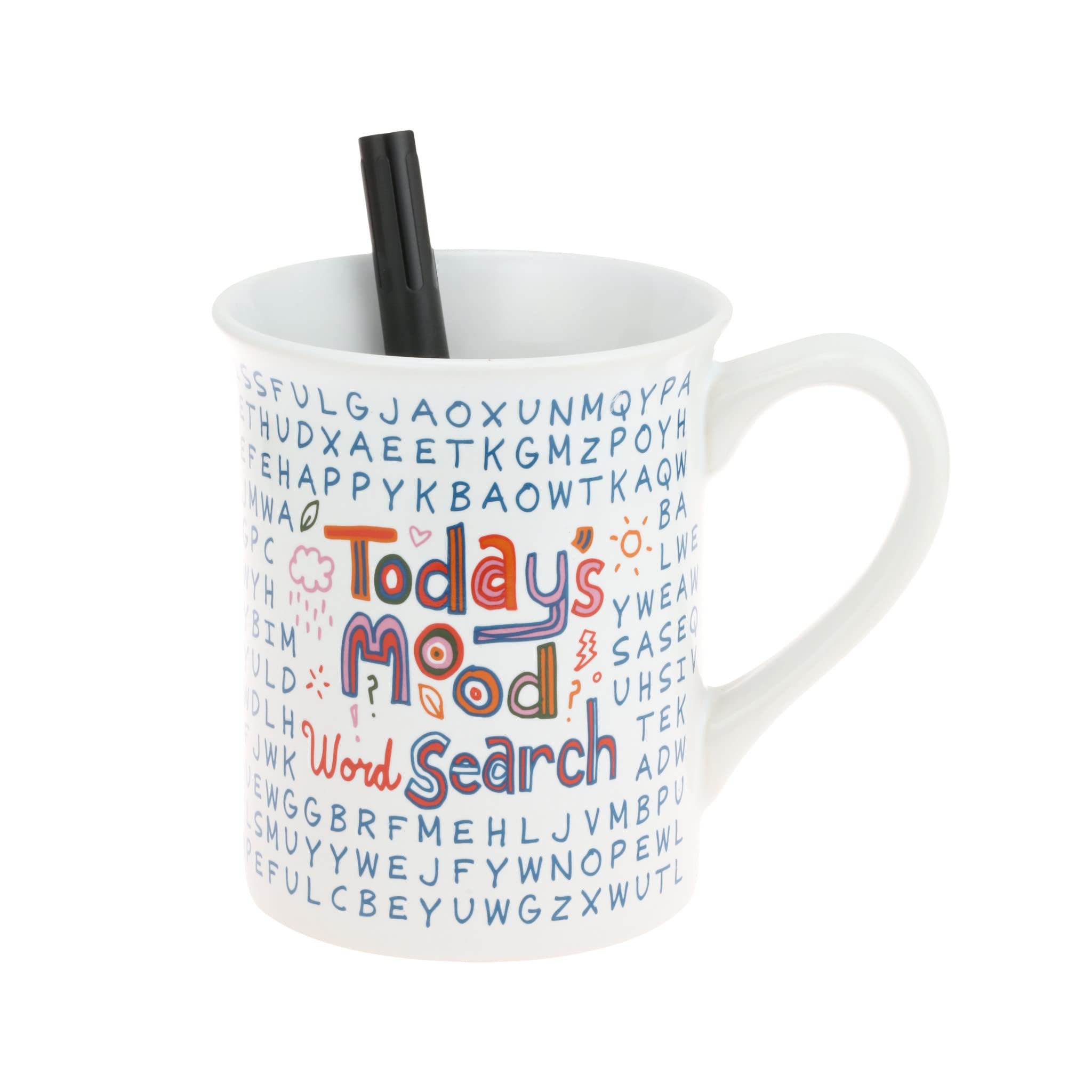 Enesco Our Name is Mud Today's Mood Word Search Coffee Mug with Pen, 16 Ounce, Multicolor
