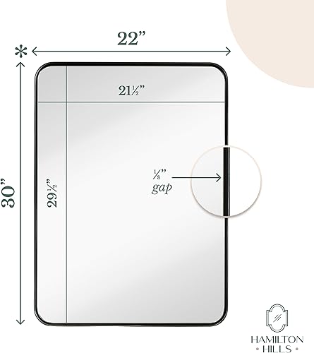 Miniatura 9 de Hamilton Hills - Espejo de pared de metal cepillado contemporáneo  Panel de cristal negro enmarcado con esquina redondeada y diseño profundo