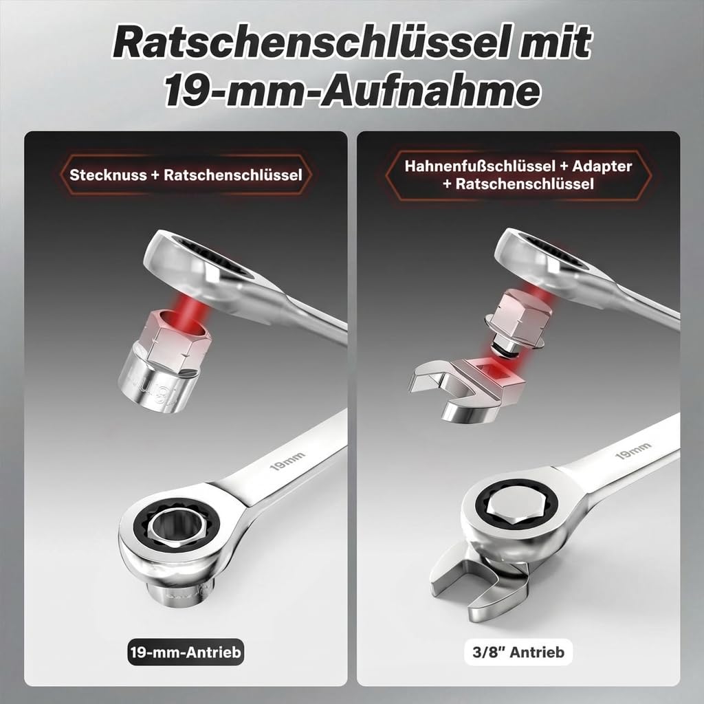 BILITOOLS 15-tlg. Universal Spannrolle Keilrippenriemen Keilriemen Schlüssel KFZ Werkzeug Satz, Ratschen Spannrollenschlüssel Durchsteck-Steckschlüssel zum Wechseln von Spannrolle Keilrippenriemen