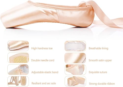 Miniatura 4 de IJONDA Zapatos de ballet para adultos, con almohadillas para los dedos y bolsa de malla