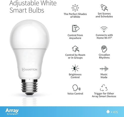 Miniatura 8 de Bombilla LED A19 inteligente blanca ajustable, paquete de 2 - 50.000 tonos de blanco para ambiente para el hogar u oficina