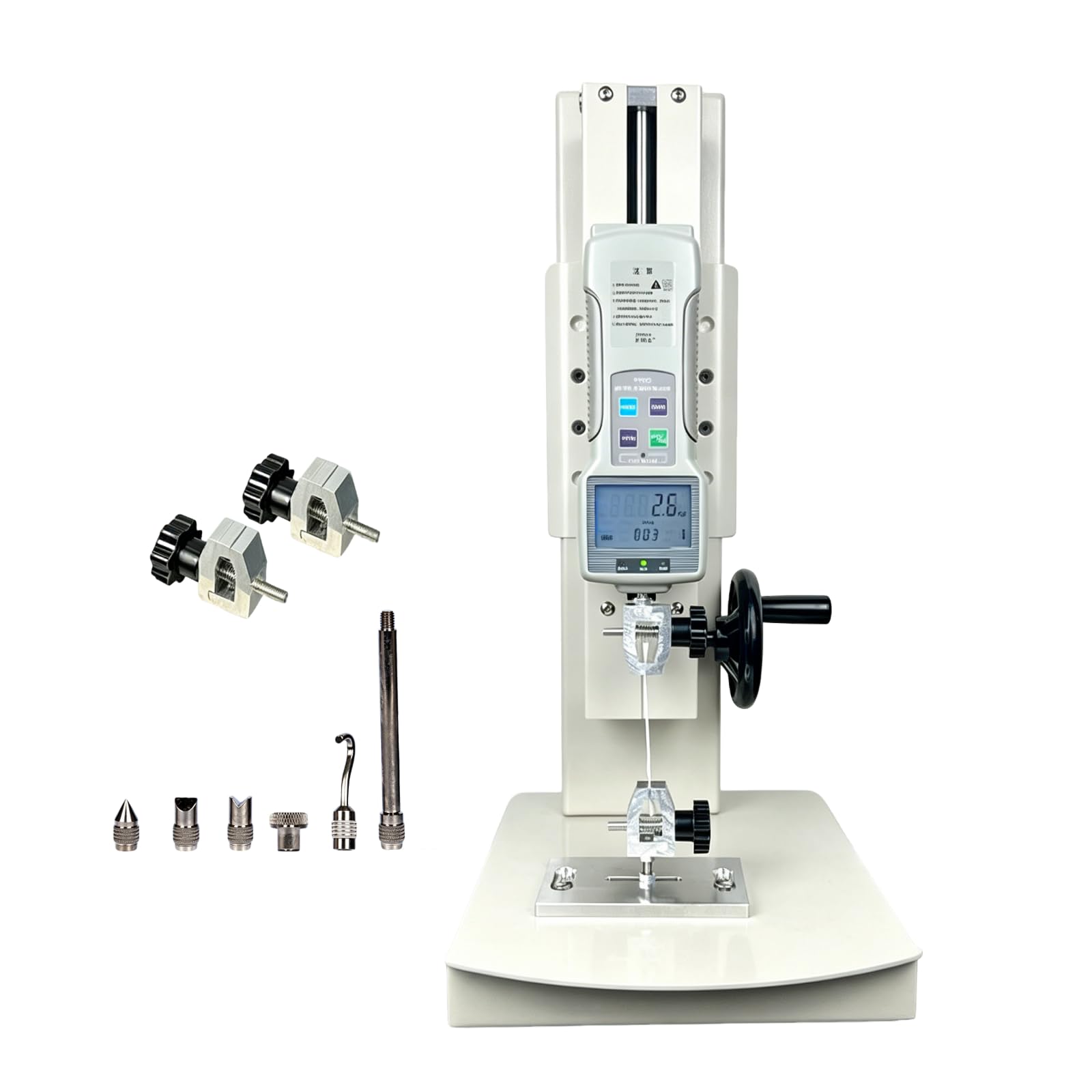 ZHENYUWANG 10–2000N Digital Tensile Tester, Vertical Tensile Test Stand, with 5 probes and 2 test fixtures, 300mm travel. 50N