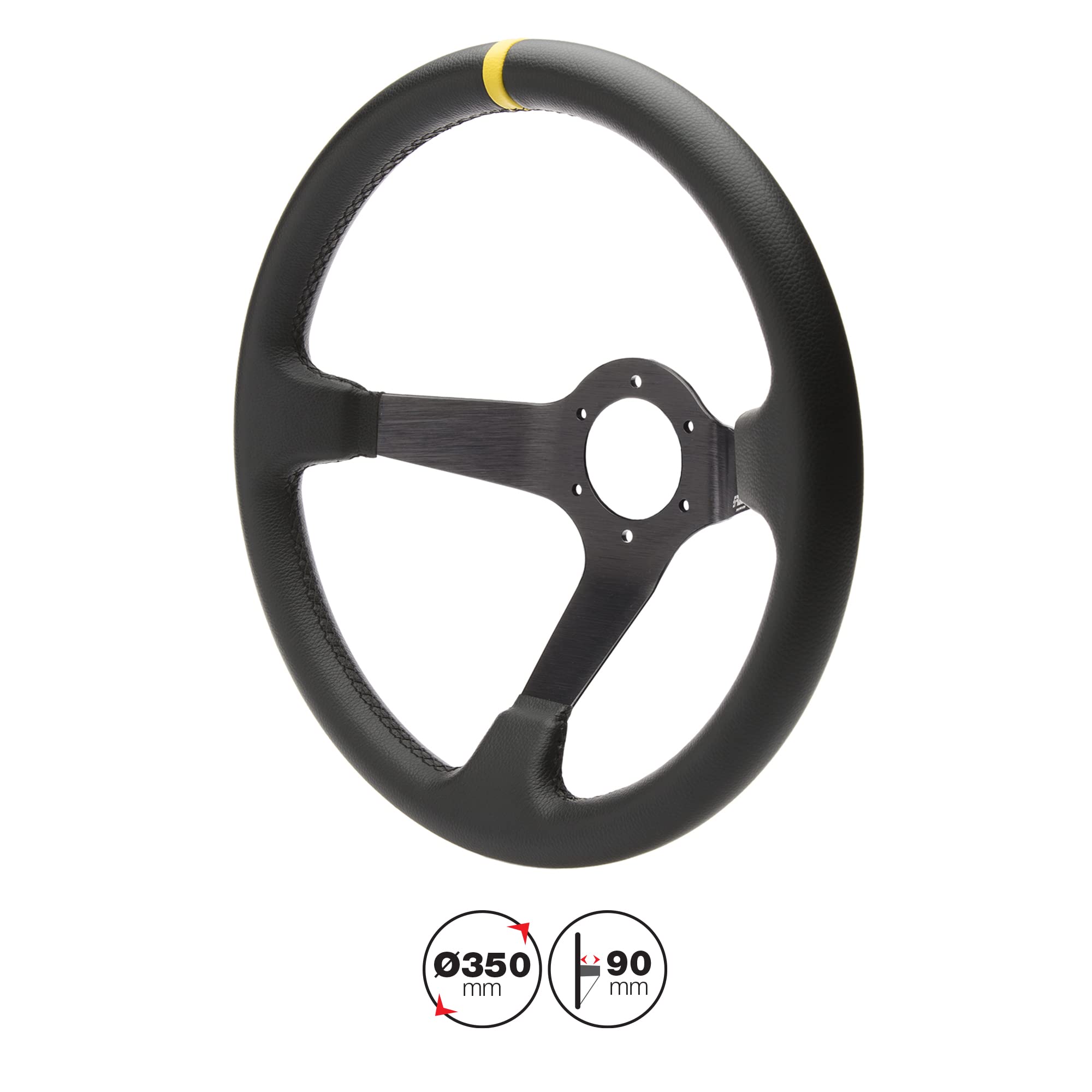 Simoni Racing Volante Deportivo Carrera 350mm - Cuero Negro (Deep Dish - 95mm)