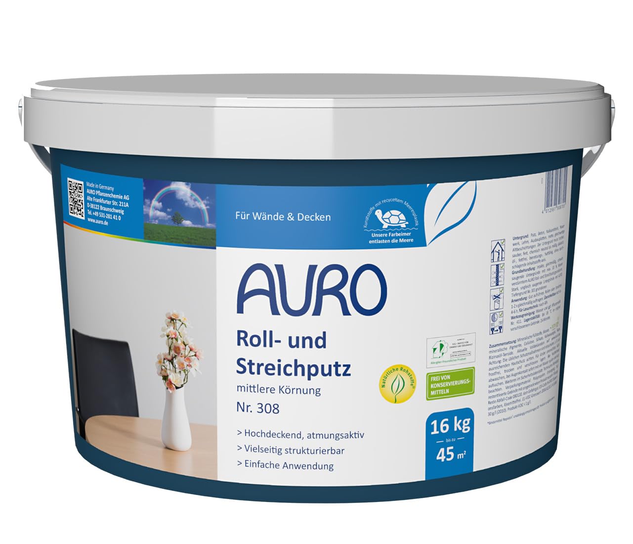 Auro Roll- und Streichputz 16 kg mittlere Körnung