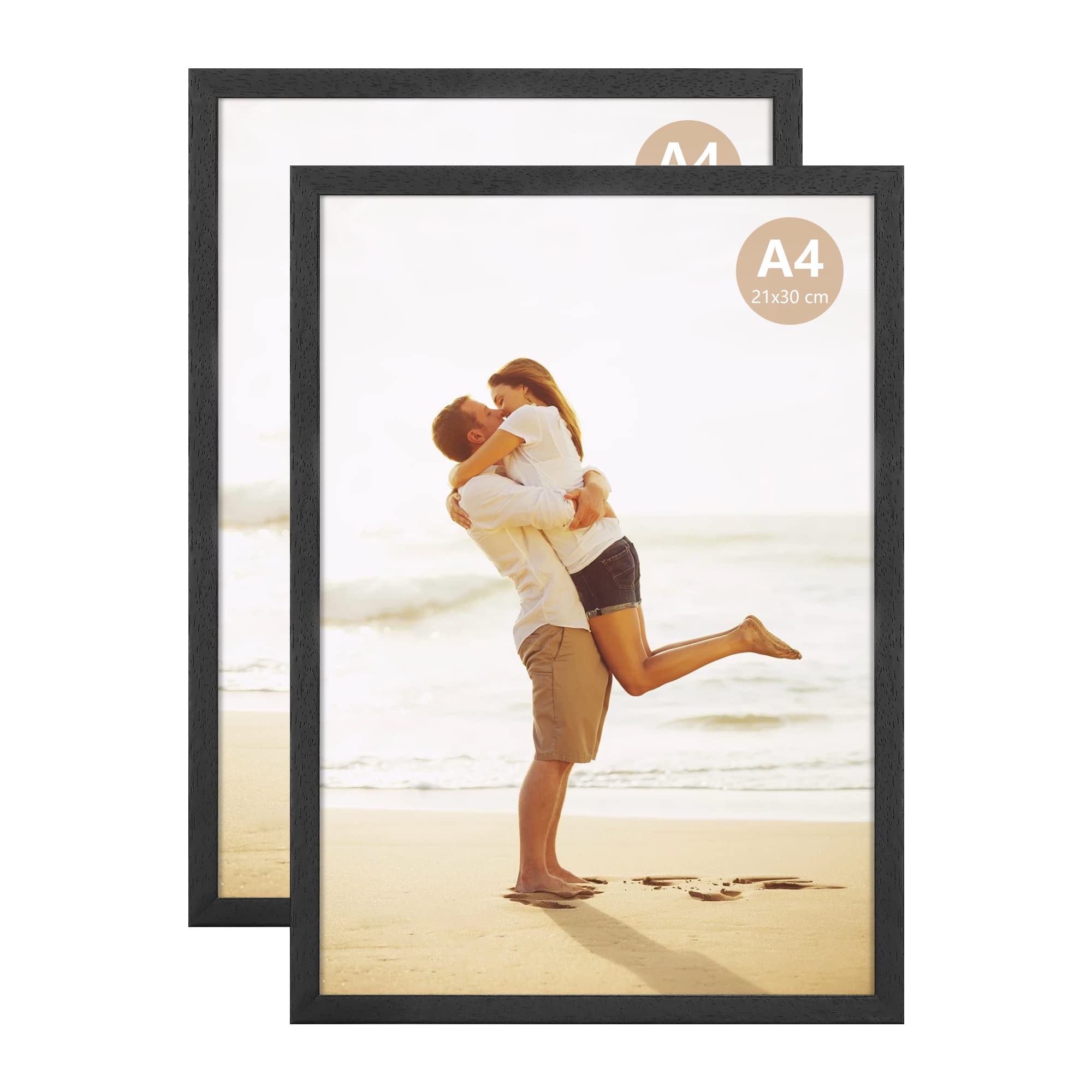 Atobart Black Wood A4 Photo Picture Frame, 21 X 30 Cm Wood Black Certificate Frames For Wall Tabletop Display Horizontally Or Vertically, Set Of 2