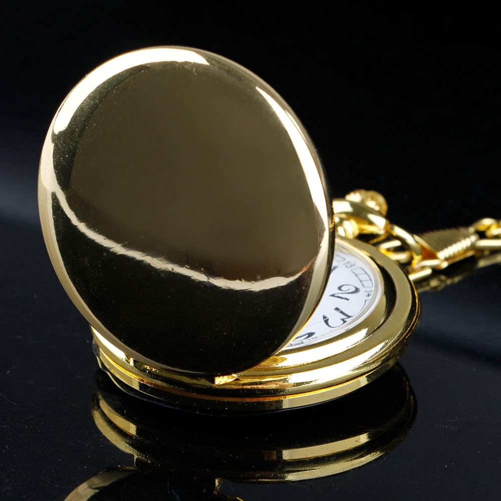 Tiong Montre de Poche à Quartz Lisse Vintage avec chaîne Courte pour Homme et Femme Le Jour de l'anniversaire la fête des pères de Noël