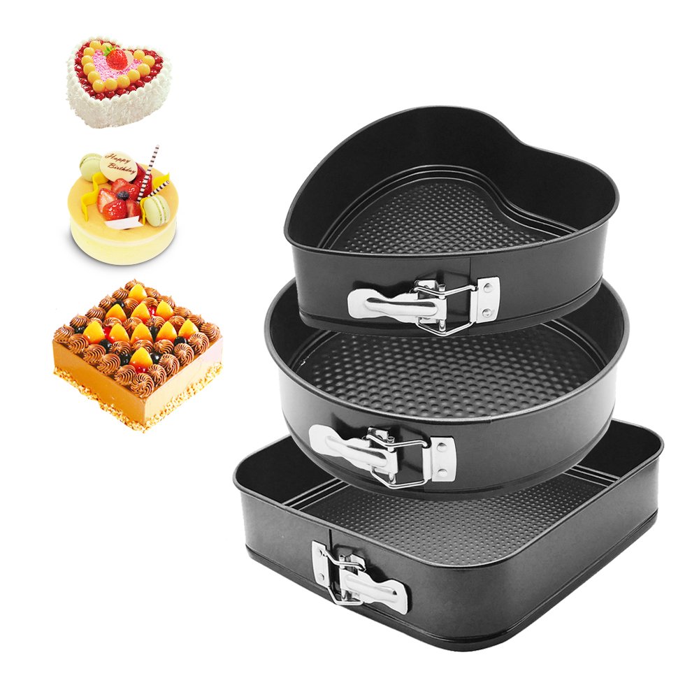HOMOW Nonstick Bakeware Springform Pan,Cake Pan, Cheesecakes Pan (9" Heart Pan/10" Round Pan/11" Square Pan (3PCS))