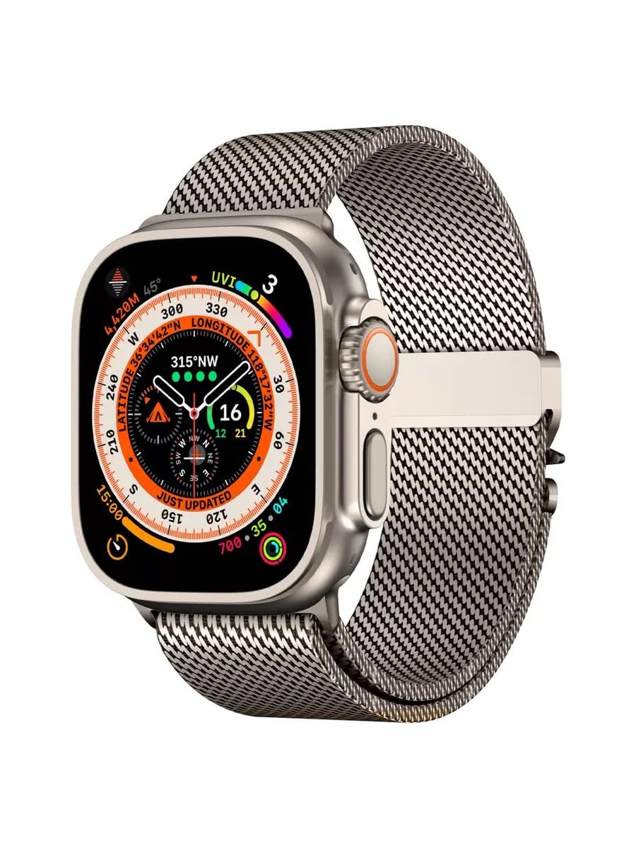 SRena MLNS cinturino per cinturino apple watch 49mm 46mm 45mm 44mm 42mm ultra 2 apple watch cinturino series 10 9 8 7 6 5 4 3 2 1 milanese originale acciaio in colore Titanio Lega Oro