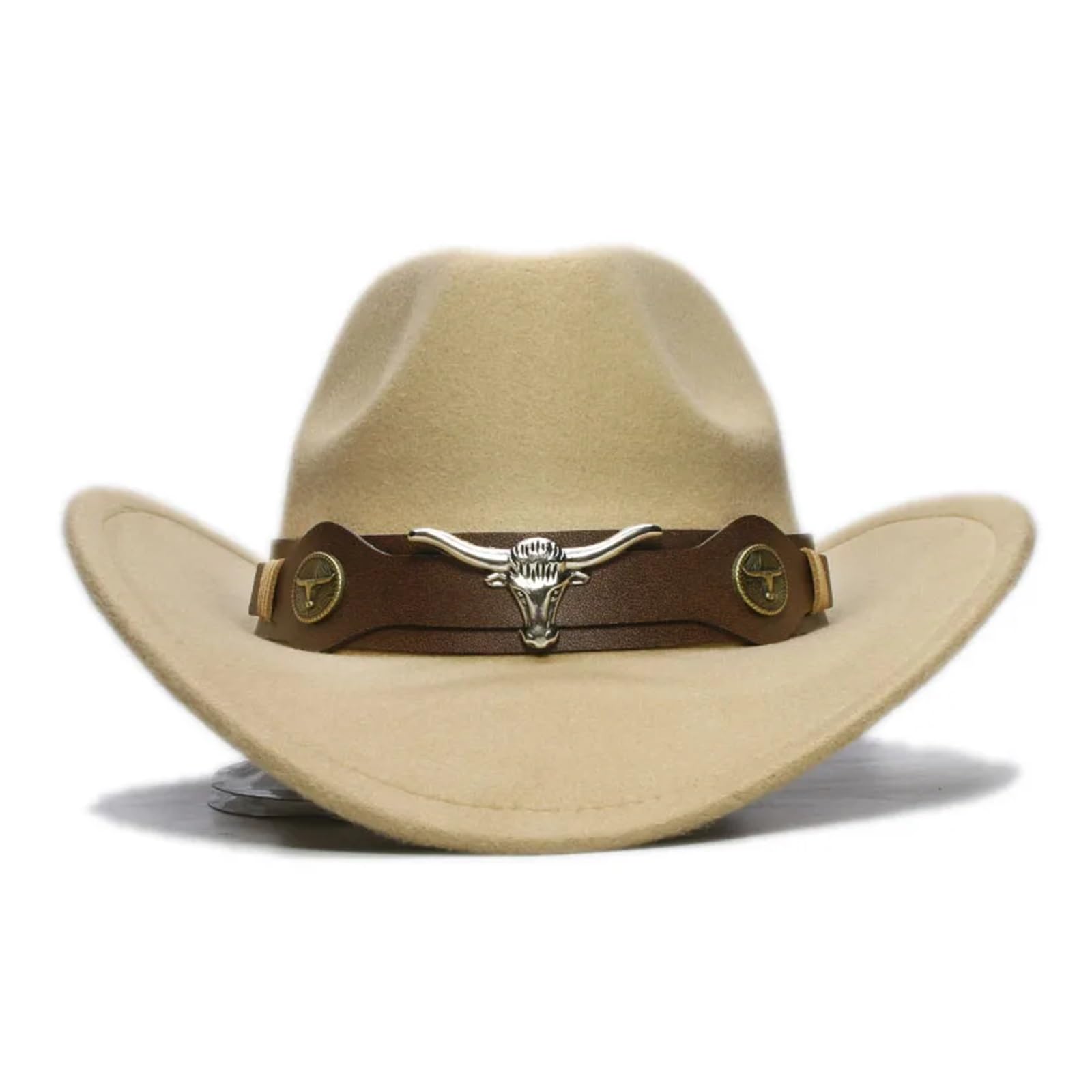Cappello Cowboy Cappello da Cowboy Vintage Donna e Uomo, in Lana, a Tesa Larga, Stile Cowgirl(Camel,Adult Size 57cm)