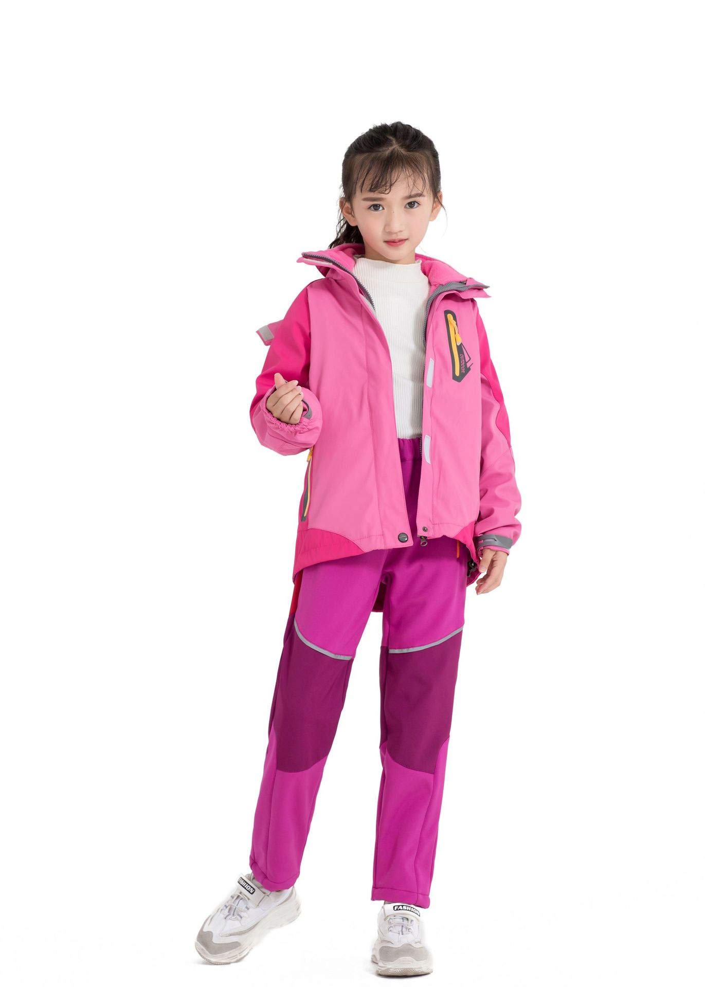 Echinodon Kinder Softshellhose mit Reflektor Gefüttert Hose Wasserabweisend Winddicht Atmungsaktiv Jungen Mädchen Outdoor Wandern Freizeit Hose Herbst Winter