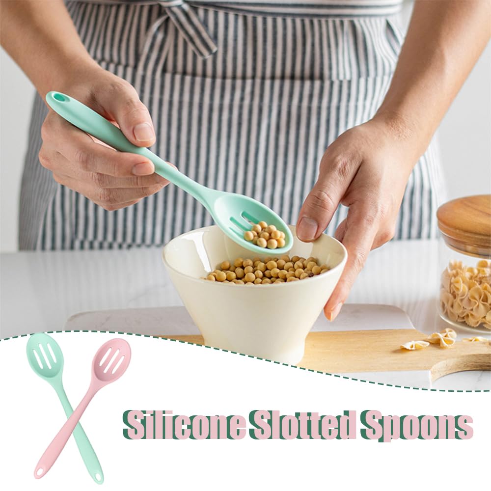 2 PCS Silicone Slotted Spoons Nonstick Cooking Spoon Heat-Resistant Kitchen Spoon Mixing Spoons for Kitchen Cooking Baking Stirring Mixing Tools - Image 4