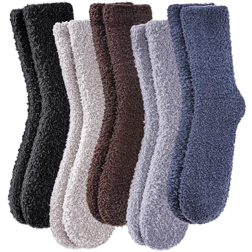 MQELONG Fuzzy Socks for Men & Women Cozy Fluffy Winter Warm Slipper Microfiber Soft Home Sleeping Socks (Dark Gray/Black/Light Gray/Khaki/Brown)