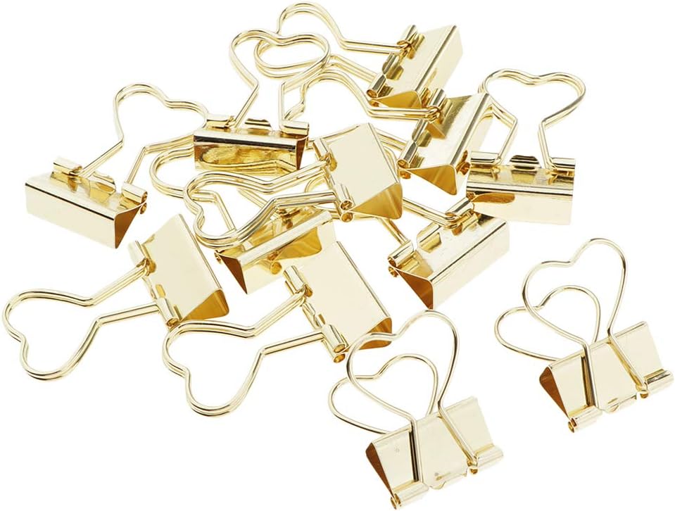 arythe 12Pack Binder Clip School Office Metal Document Paper Clip Gold Heart