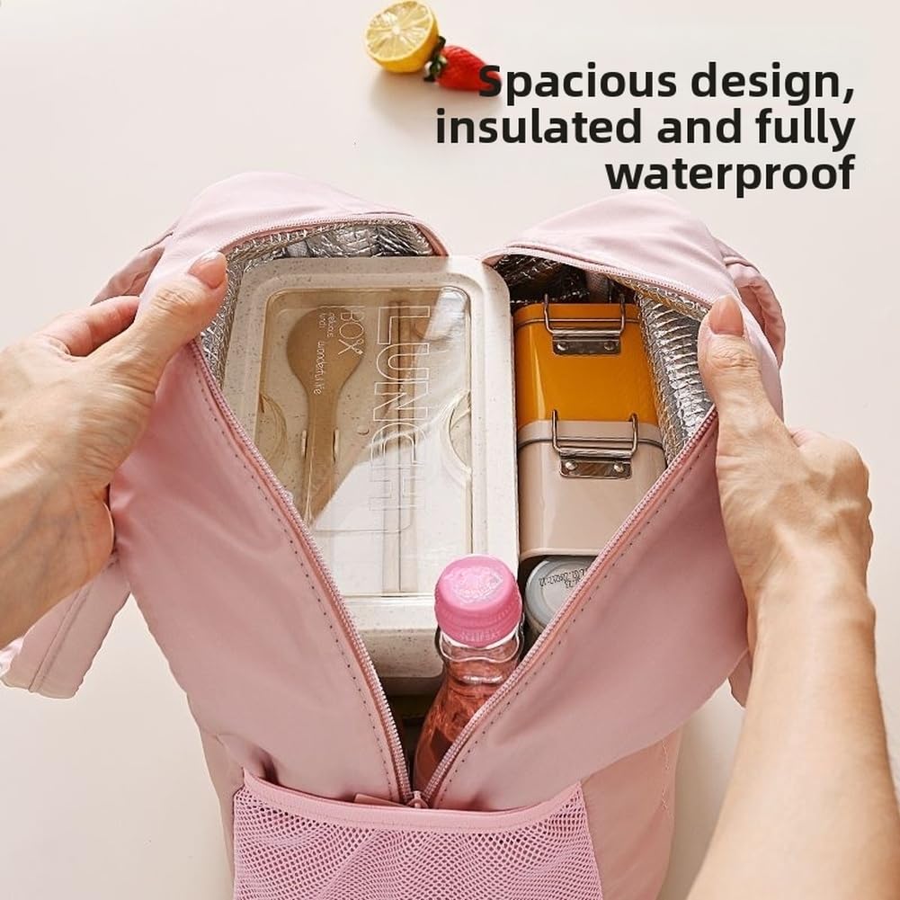 Bolsa isotérmica aislada resistente al agua, 29 x 15 x 24 cm, gran capacidad, con asas dobles para trabajo, pícnic al aire libre, color beige