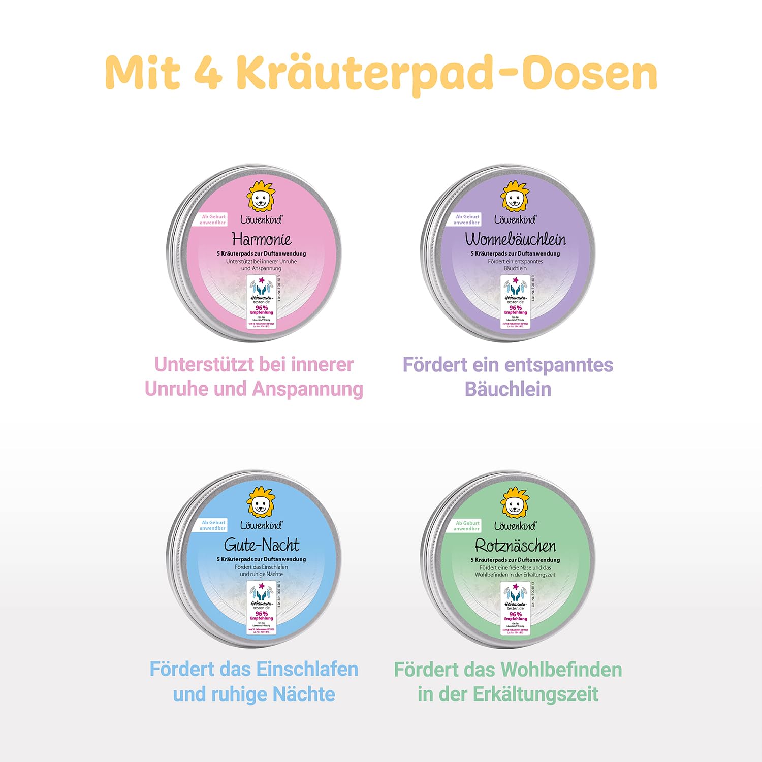 LÖWENKIND Baby Startklar-Set für typische Kinderwehwehchen | Erkältungszeit, Unruhe, Schlafprobleme, Bauchbeschwerden | 4x5 natürliche Kräuterpads | Musselin-Halstuch aus 100% Bio-Baumwolle (Grau)