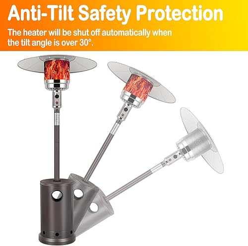 Miniatura 5 de Hykolity Calentador de propano para patio de 50,000 BTU, quemador de acero inoxidable, sistema de triple protección, ruedas, calentadores exteriores