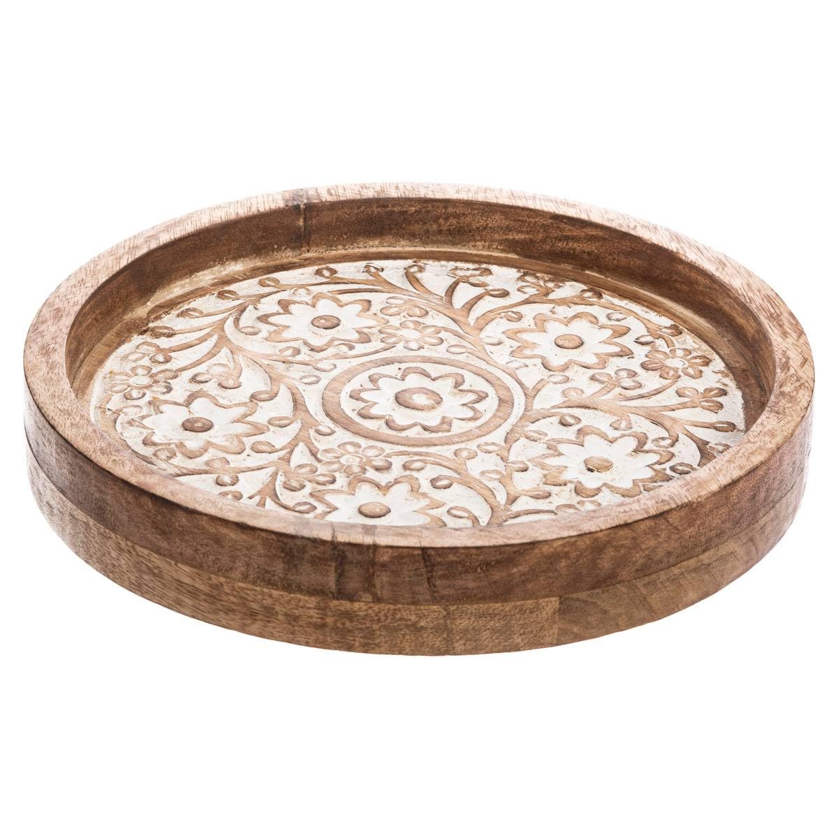 Lot de 2 Plateaux Ronds sculptés et Blanchis en Manguier - Atmosphera