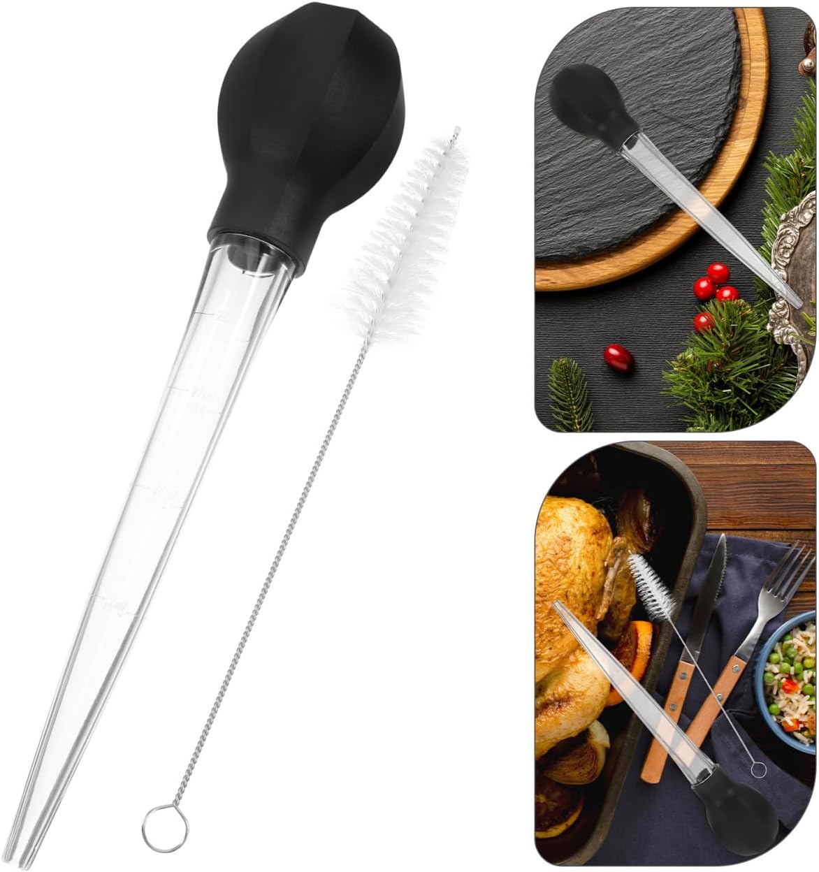 PRETYZOOM Turkey Baster Liquid Transfer Pump Leakproof Bulb Hand Pump for Cooking Oil Suction Basting Baking Meat Juices 11.53X2.36X2.36 in 1 Brush Included
