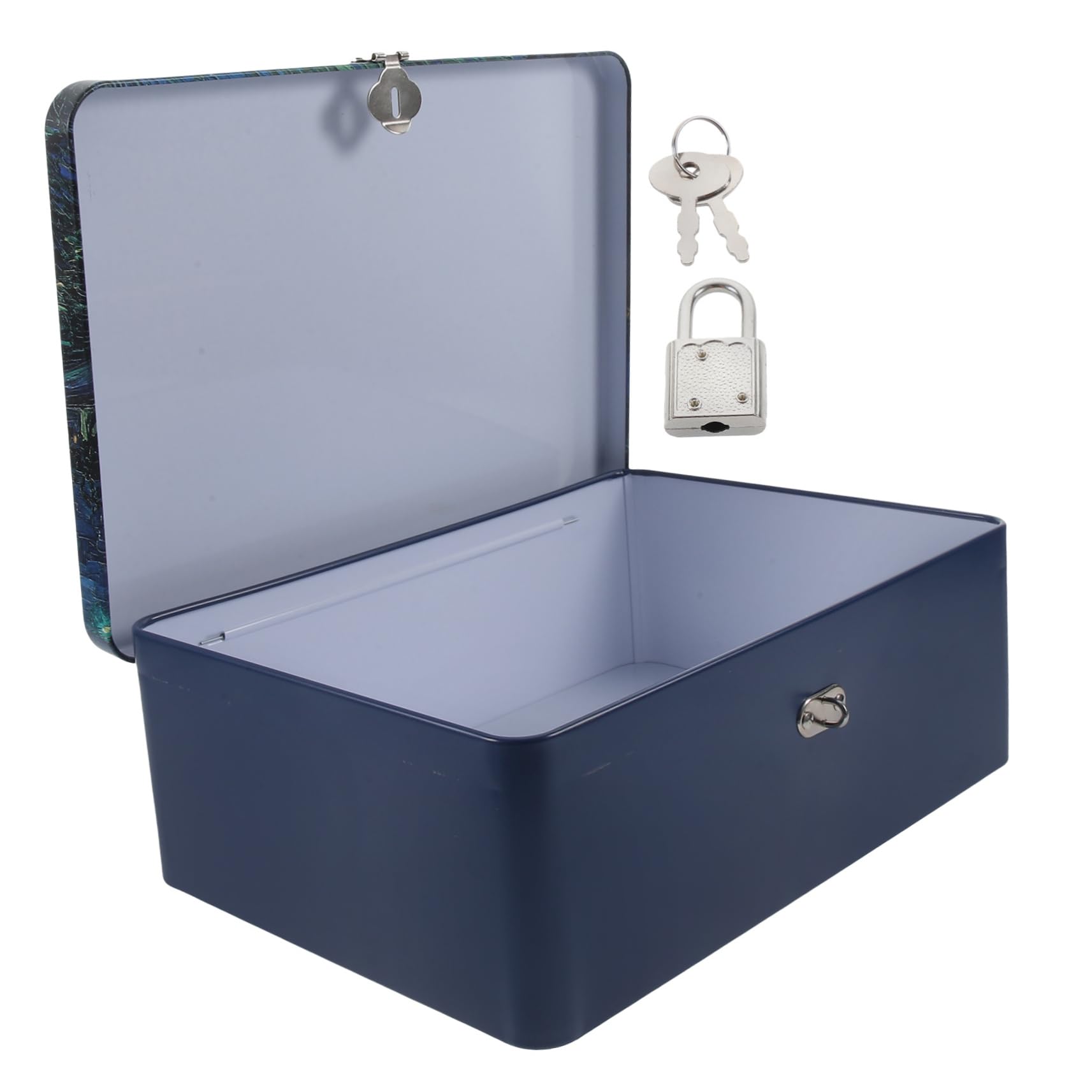 JEWEDECO Large Vintage Tinplate Storage Box with Lock, Tinplate Keepsake and Jewelry Box for Desktop Organization, Lockable Metal Tin Case Suitable for Documents and Photos