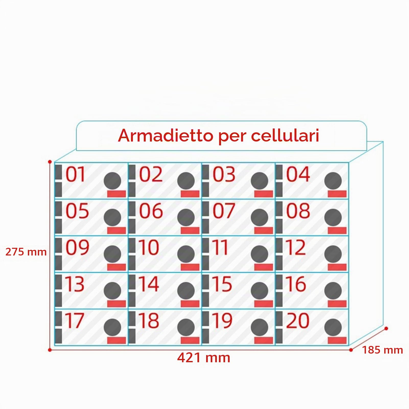 Armadio cassaforte per la conservazione di telefoni cellulari Trasparente con casellari numerati 12/15/20 Scomparti con Serratura Adatto per scuole fabbriche Sale d'esame(20 Slots)