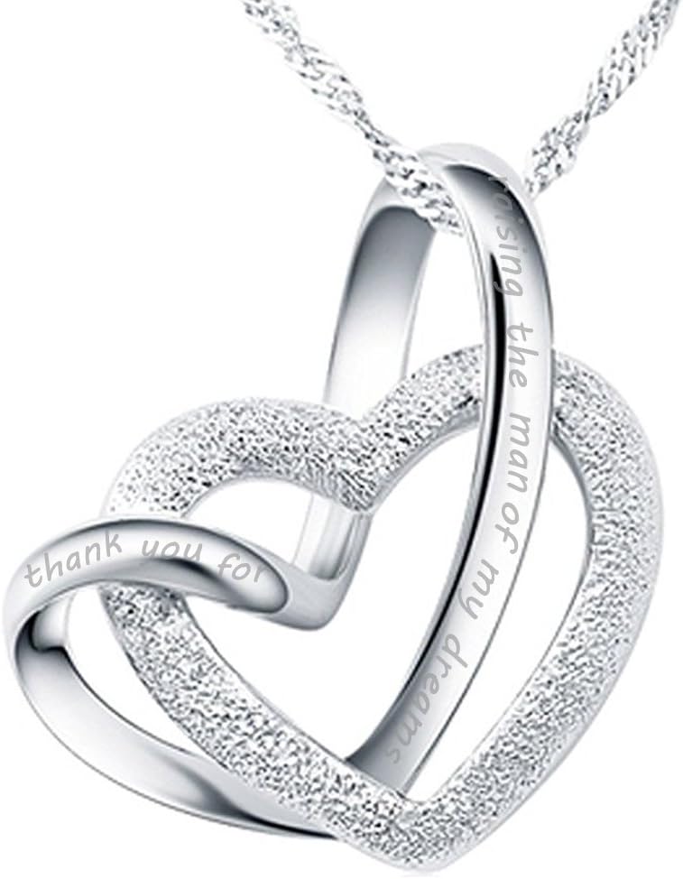 "thank you for raising the man of my dreams" Love Heart Pendant Necklace Sterling Silver Women Jewelry