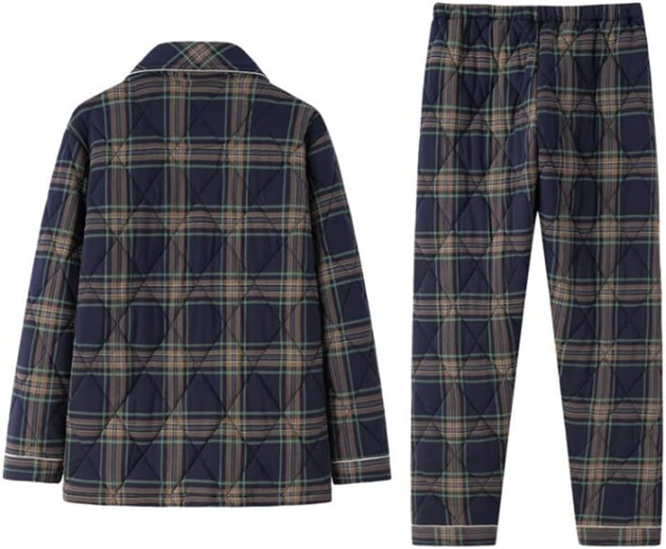 Men's Pajamas Autumn And Winter Padded Plaid Youth Middle-aged Dad Home Service Suit