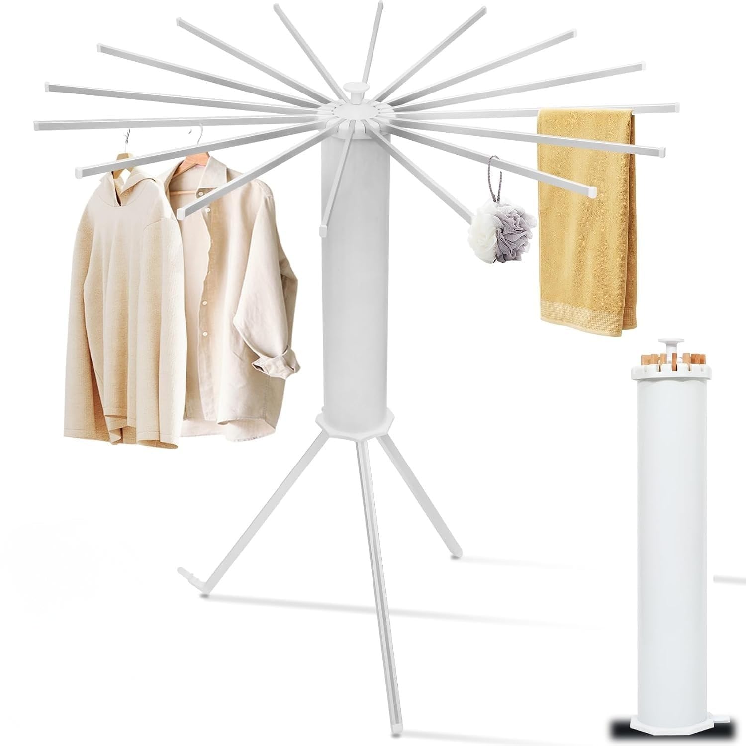 Foldable Clothes Drying Rack, Umbrella Style, 16 Arms, White – Portable Laundry Stand for Indoor & Outdoor Use, Space-Saving Clothes Dryer Rack (1 Set)-image-21