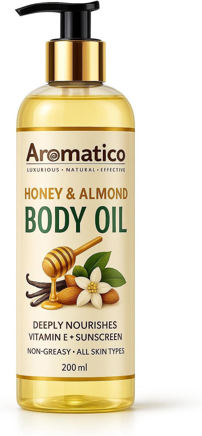 Honey & Almond Body Oil for Women - 200ml |Dry Skin-Deep Hydration Formula for Glowing Skin in the Winters | Non-Sticky Texture, for Daily Use after Bath | Cozy & Creamy Fragrance