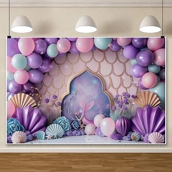 7x5ft المحيط حورية البحر خلفية الأرجواني البالونات البحر شل نجم البحر الأميرة الفتيات عيد ميلاد حزب زينة الفتيات الطفل دش راية كعكة الجدول الديكور استوديو الدعائم بوث