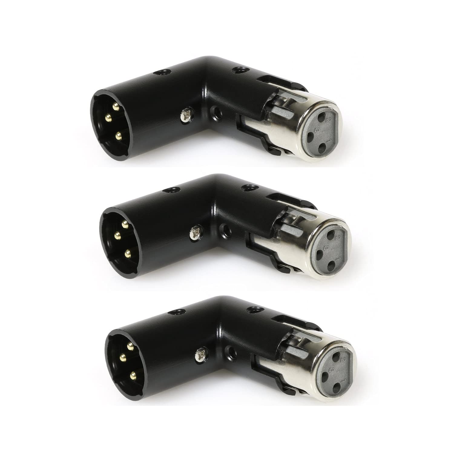 LyxPro XLR-Winkeladapter, Dual-Stecker und Buchse, kann in 4 verschiedenen Winkeln rechts links und 90 Grad positioniert werden, ideal für Mischpulte, die andere Anwendungen stören, 3 Stück