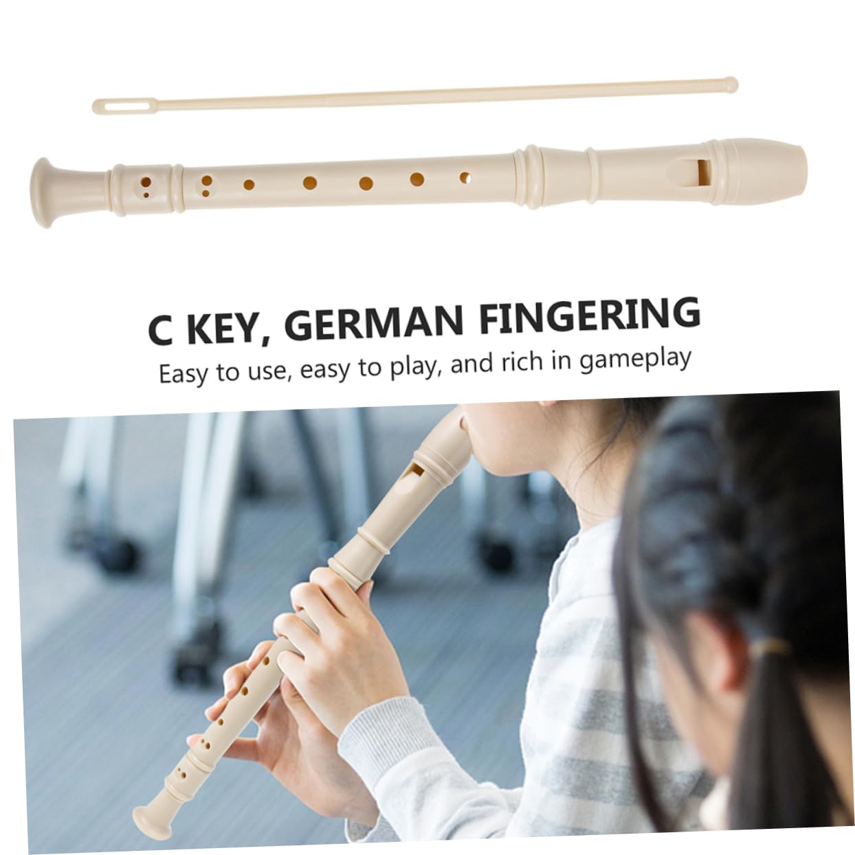 Clarinete Infantil de 8 Agujeros de Resina Beige 1 Set | Decoracion Colegio, Instrumento Musical para Principiantes, Clarinete de Estudiante