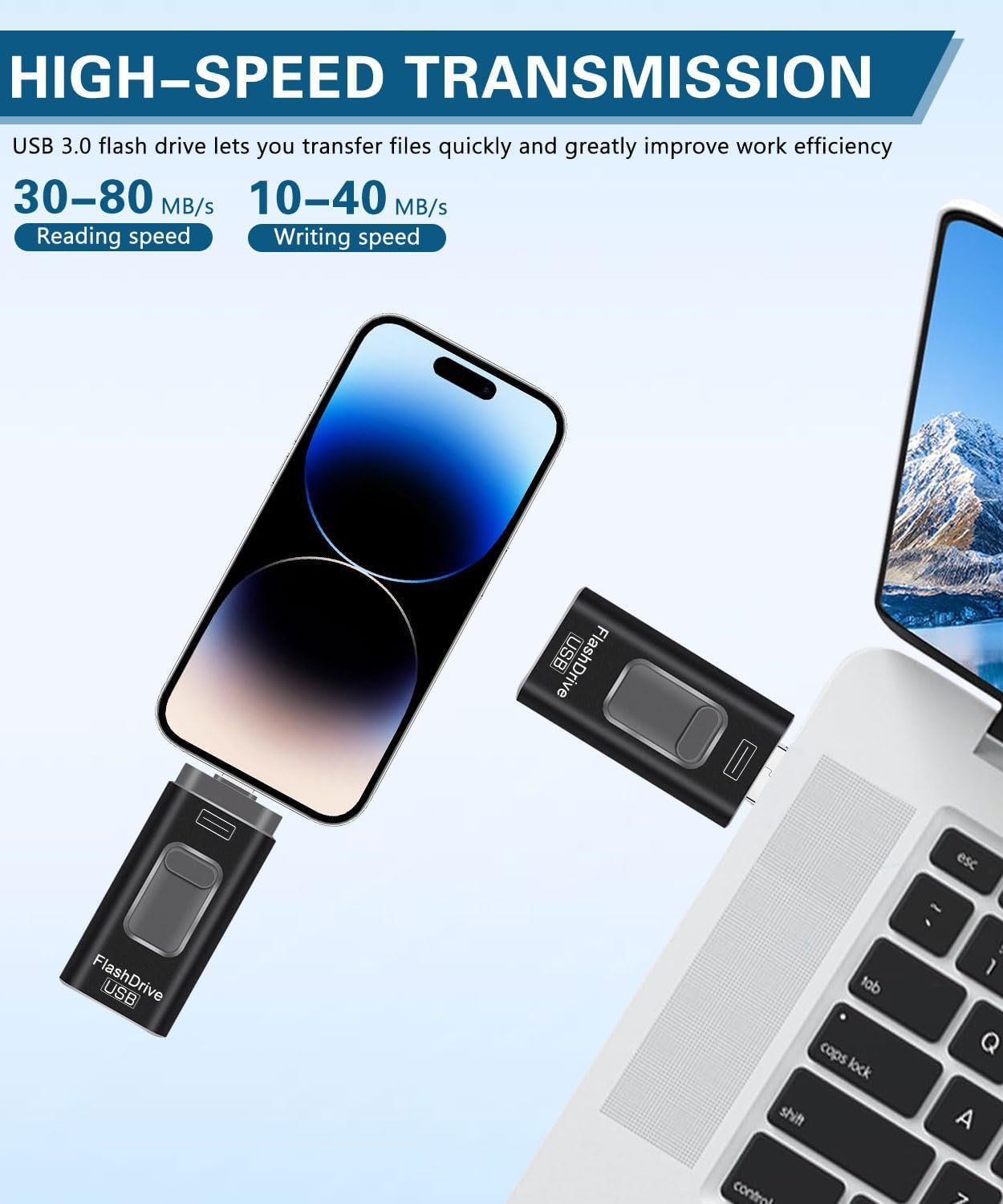USB Stick 128GB,Flash Drive for iPhone 6/7/8/11/12/13/14/X/XR - 4 in 1 Photo Memory Stick External Storage Pen Drive Compatible for Android/IOS/Tablet/PC and Devices — view 3