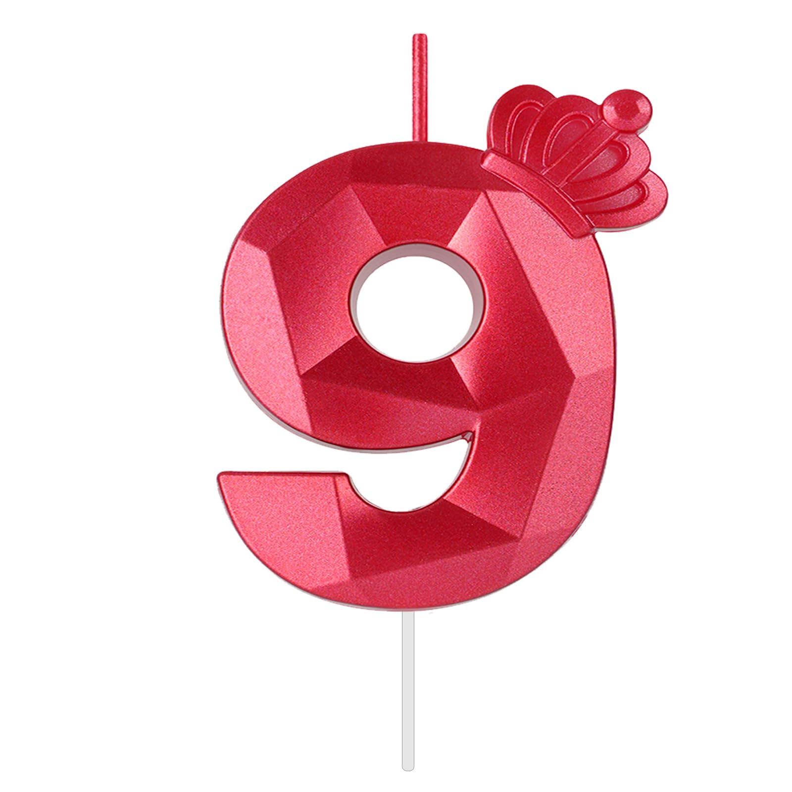 Photo 1 of 3.15in Red Number Nine Birthday Candle with Crown Shape Decor, Large Size Red 9 Cake Cupcake Toppers Decorating and Celebrating for Adults/Kids Party and Baking.(Red9) Red number 9