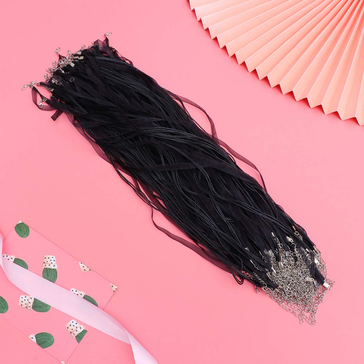 ABOOFAN 100 Pezzi Cordini per Gioielli in Filo Cerato Nero con Moschettone Regolabile, Corda per Collane e Braccialetti con Poca Elasticità per Decorazioni Artigianali Quotidiane