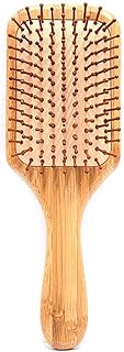 فرشاة شعر WSLCN فرشاة شعر مجداف من الخيزران الطبيعي لتدليك فروة الرأس ، ومشط شعر مبطن مضاد للكهرباء الساكنة بشعيرات ذات رؤوس كروية (مربعة)