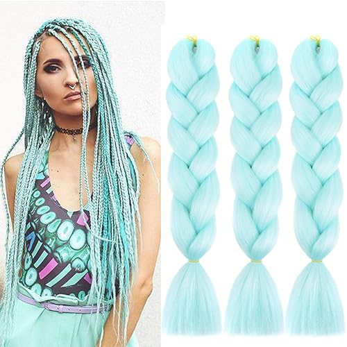 Xiaofeng Extensiones de cabello trenzado colorido degradado de 24 pulgadas, 3 paquetes de cabello trenzado de ganchillo jumbo de alta temperatura