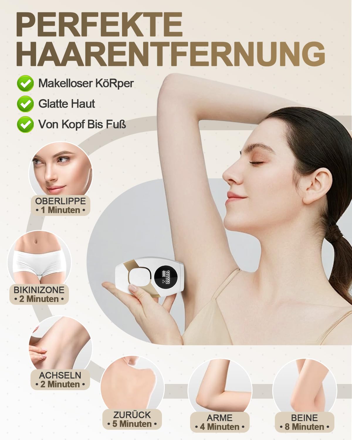 IPL Laser Haarentfernungsgerät, 5 Energiestufen, 999,999 Lichtimpulse, Manueller & Automatischer Modus, für Achseln, Körper, Gesicht und Beine