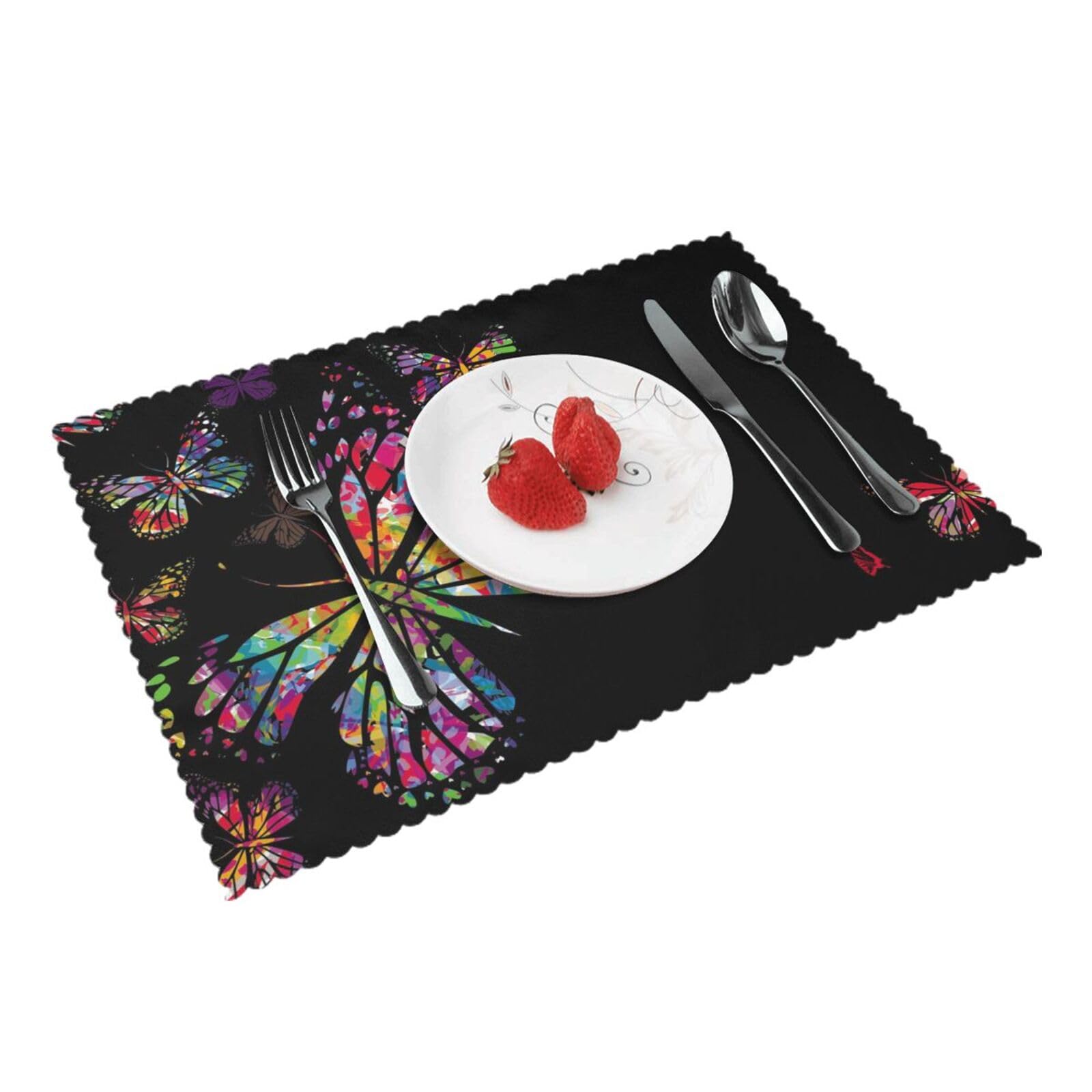 Bnvsadc Colorful Butterfly 4 Pcs Heat Resistant Placemat 45X30 Cm, Printed Non-Slip Place Mats For Kitchen Dining Table Indoor Outdoor