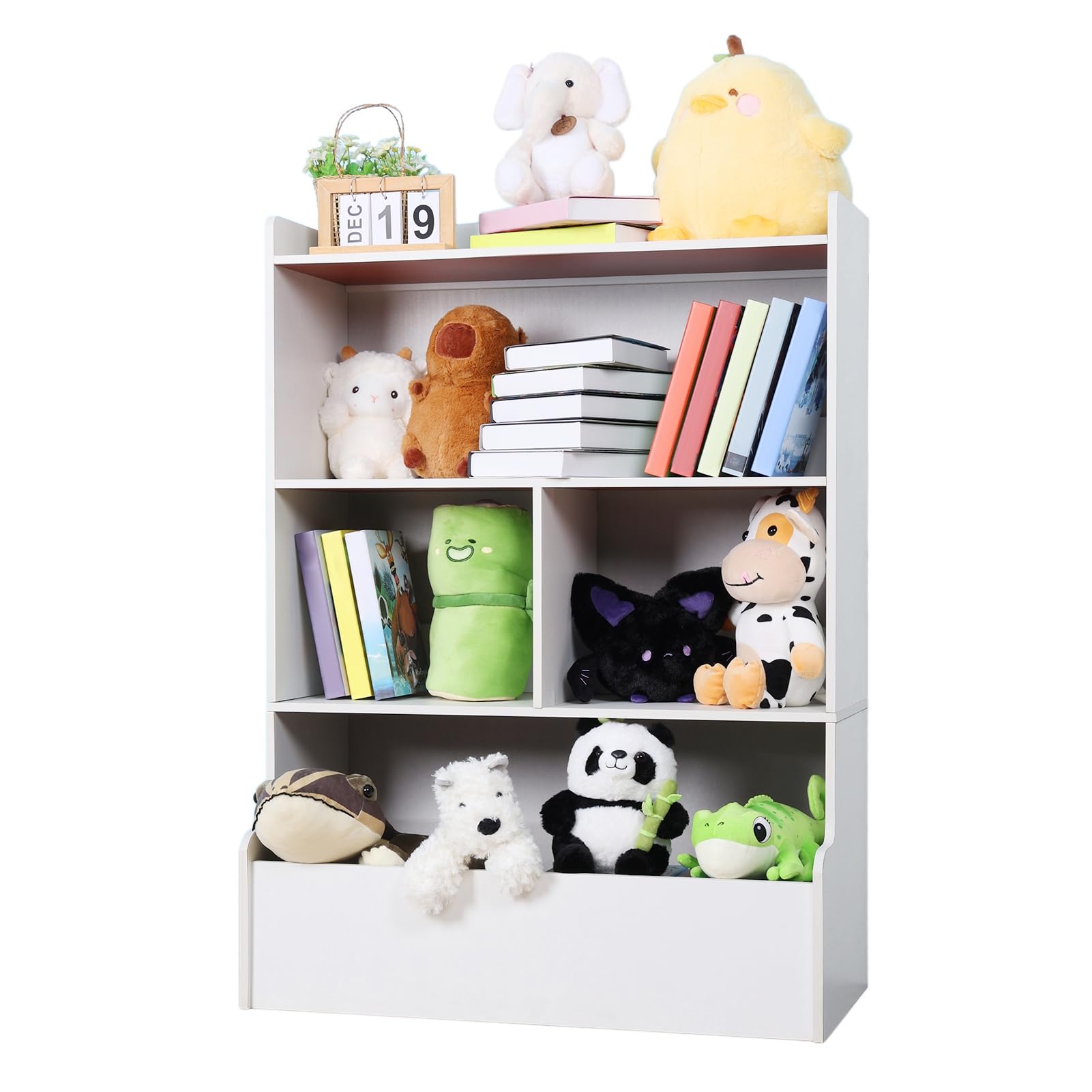 OSKOPWRC Kids Bookshelf Toy Organizer, 32" L*16" W*43" H 4-Tier Storage Bookcase, Floor Standing Wooden Baby Bookshelf for Playing Room, Nursery, Baby