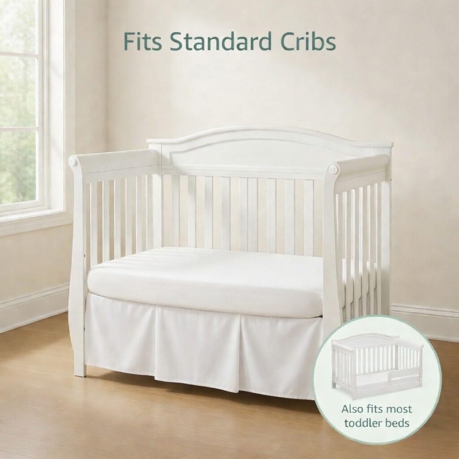 Everyday Kids Falda de Cuna Plisada Blanca; Falda de Cama de Cuna 100% algodón Natural para bebés niños y niñas; Volantes de Polvo de Cuna con Esquinas divididas para Poner y Quitar fácilmente, caída