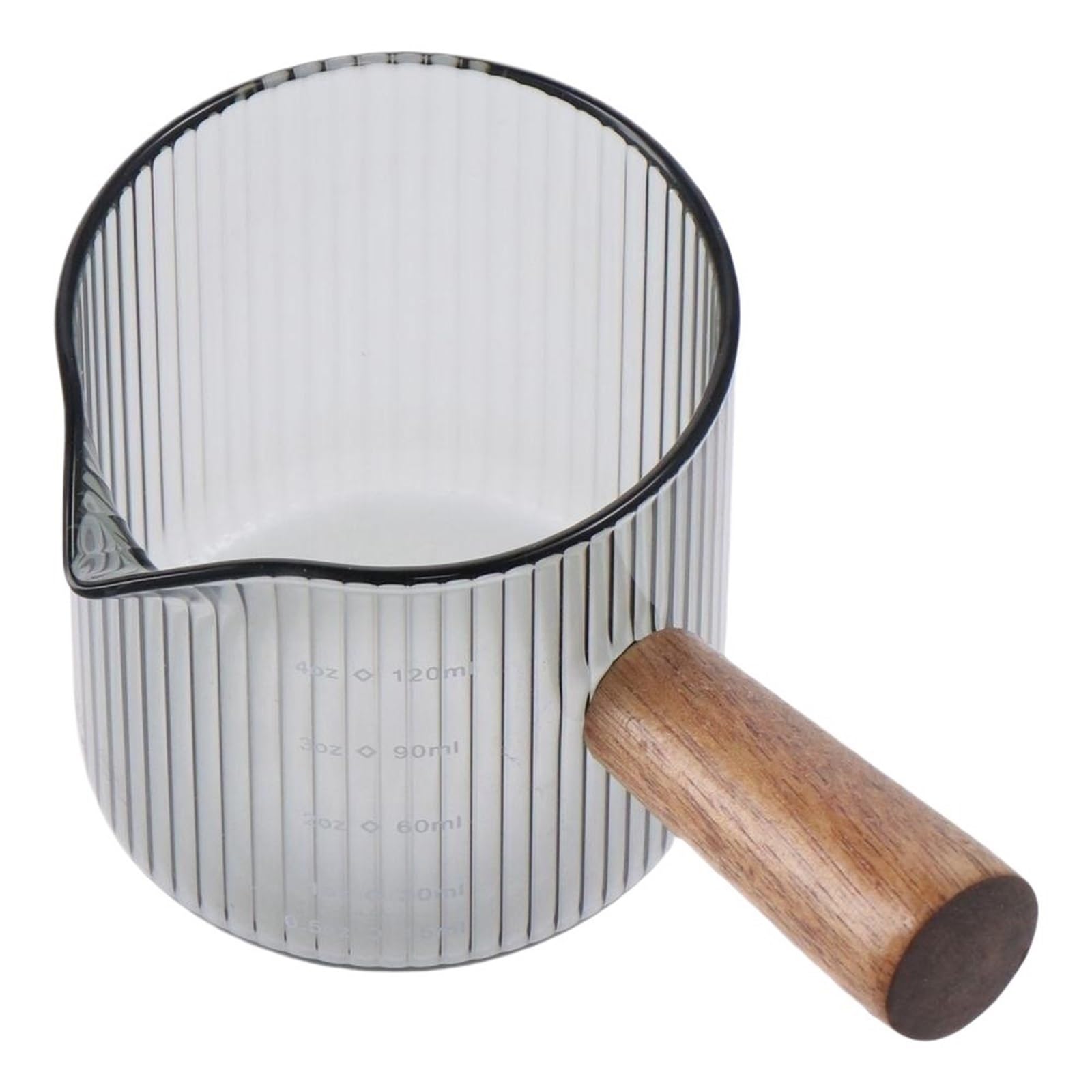 Jarra para Espumar Leche Taza medidora de Vidrio de Grano Vertical for Leche, Vaso medidor con Mango de Madera for Leche expreso, 2 uds.(Grey B)