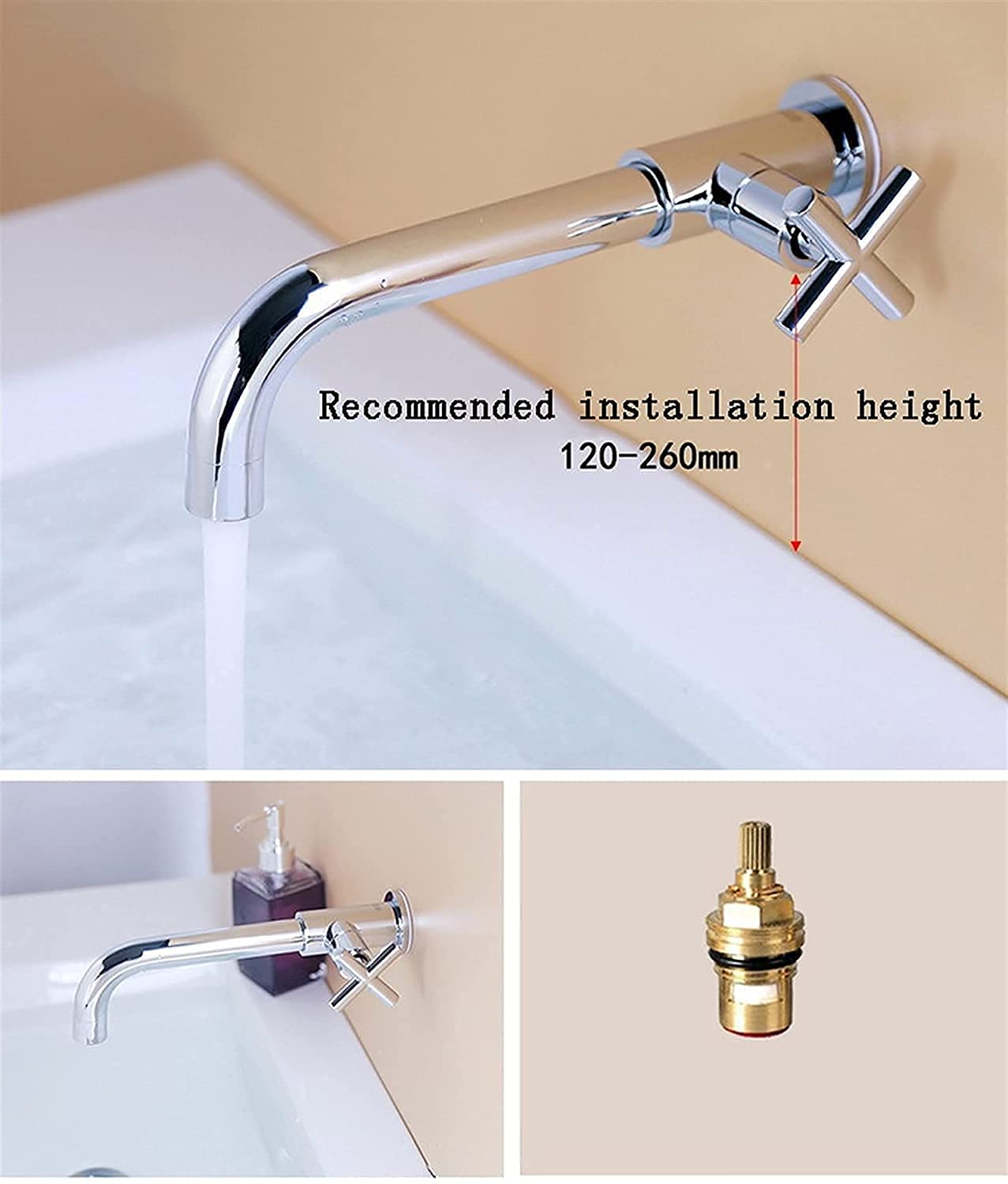 Grifos, Grifo de Agua, Defensa contra Salpicaduras en la Pared, fregona Alargada, Grifo de Piscina, Grifo Mezclador para Lavabo montado en la Pared, Grifo de baño Cromado, Grifo de baño frío