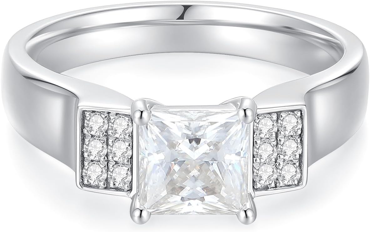 Moissanite Rings for Women Different Cut D Color VVS1 Moissanite Engagement Ring S925 Sterling Silver Ring Promise Wedding Rings for Wedding Anniversary