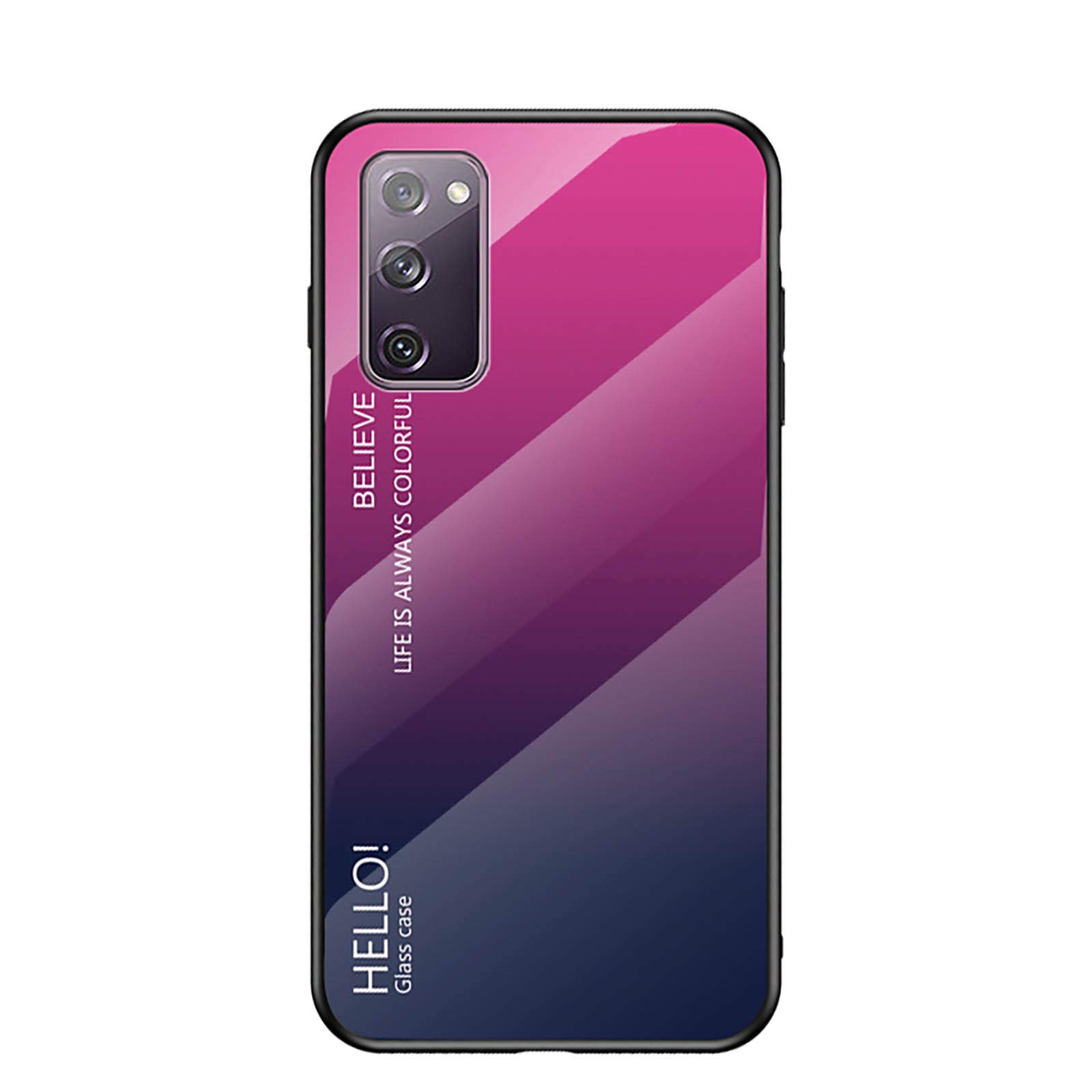 GOGME Case Suitable for Samsung Galaxy S20 FE 4G/5G Case, Gradient Color Scratch Proof Tempered Glass Back Cover + Slim Thin Fit with Silicone TPU Border Case(Rose)