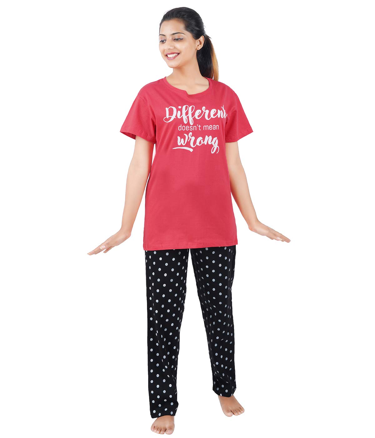 buy that trendz Women's Navy Cotton Printed Top and All Over Print Pyjama Set/Pajama Night Suit Set/Sleep wear Set/Loungewear Set I'm a Cool Cat-picture-38