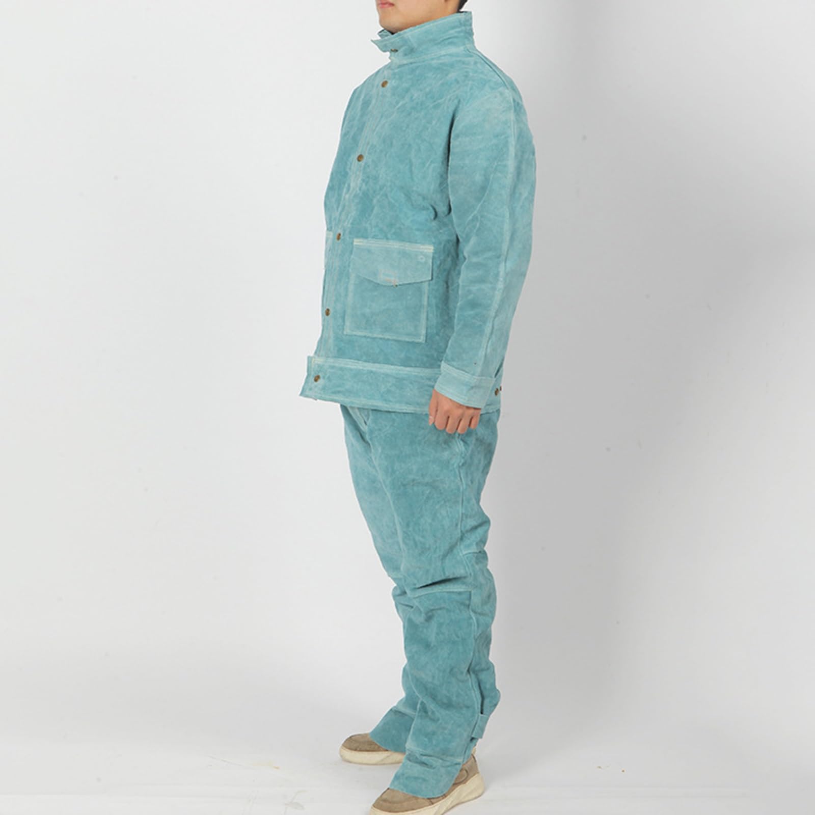 Combinaison De Travail De Soudage Manteau De Travail En Cuir De Vache Fendu Très Résistant Et Pantalon De Soudage Résistant À La Chaleur Et À La Flamme Pour Soudeur Menuisier(L)