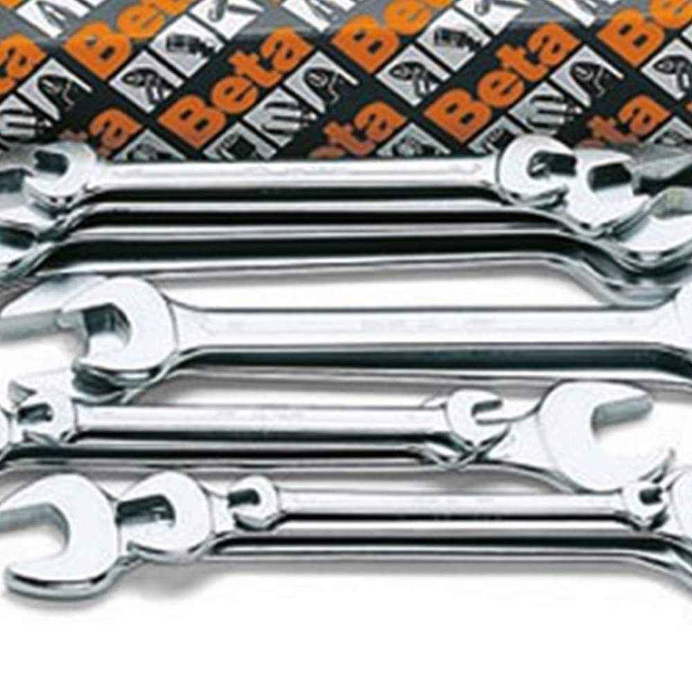 BETA - Set 8 Chiavi a Forchetta Doppie Cromate da 6x7 a 20x22 mm, Serie Chiavi Professionali per Serraggio Dadi e Bulloni Officina Meccanica e Manutenzione Industriale, 55/S8